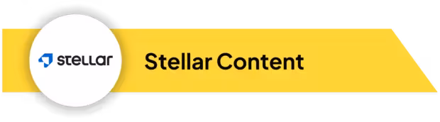 Stellar Content logo on a yellow banner with white circular background