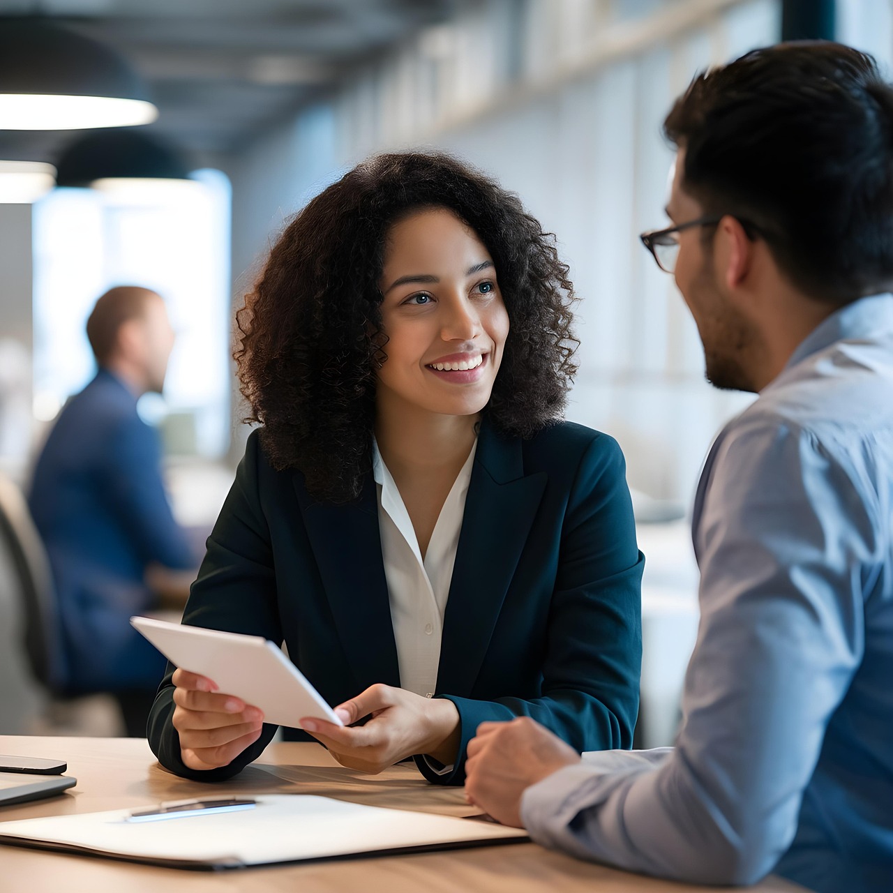 A woman sitting with her arms resting on the table