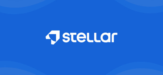 Stellar logo on a blue background with white text