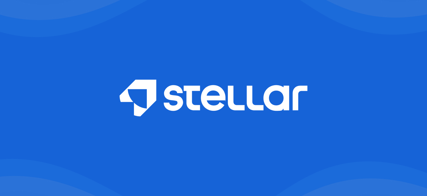 Stellar logo on a blue background with white text