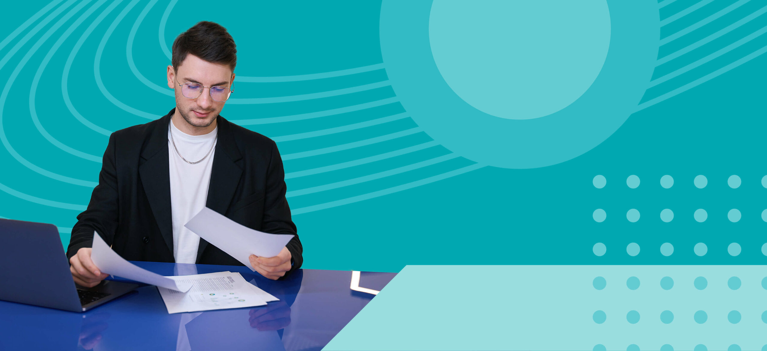 Man sitting with a blue background behind