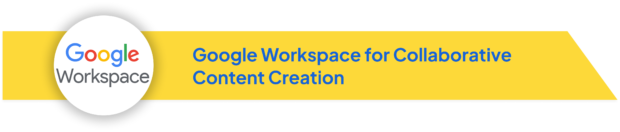 Google Workspace logo with text 'Google Workspace for Collaborative Content Creation' on a yellow banner.