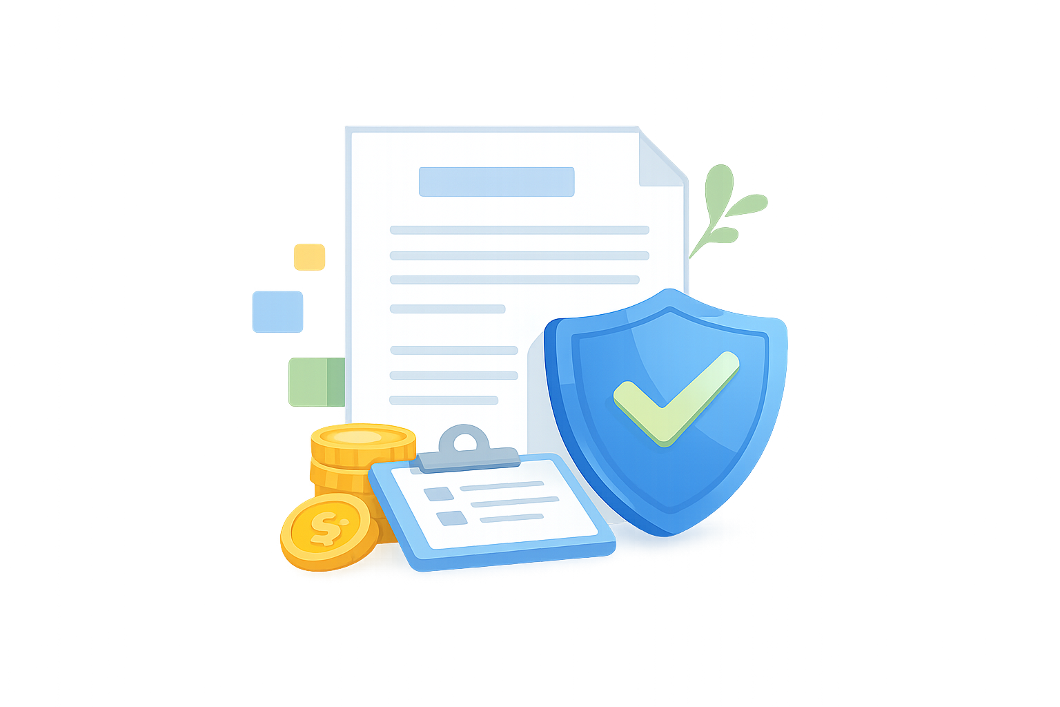 Illustration of an insurance policy document with a shield and checkmark